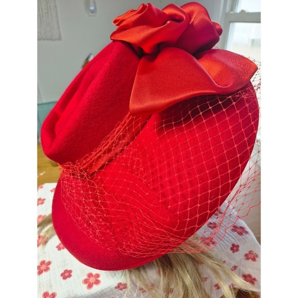 VINTAGE Wool Felt wide rim hat granny Red Hat Society Church Fancy Hat - Picture 7 of 9